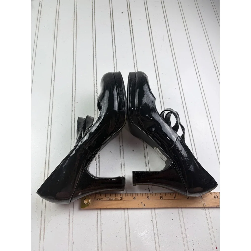 Vintage Y2K Black Patent Leather Mary Jane Platform Chunky Heels Women's Size 10